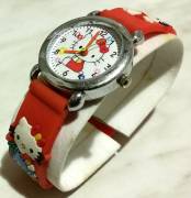 Orologi al quarzo per bambini ragazzi Hello Kitty con cinturino in gomma rosso