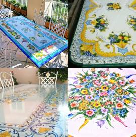 TAVOLI IN PIETRA LAVICA DECORATI A MANO IN CAMPANIA E IN TUTTA ITALIA