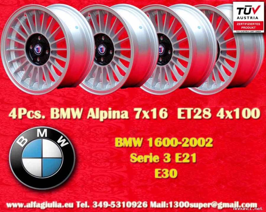 4 pz. cerchi BMW Alpina 7x16 ET28 3 E21, E30
