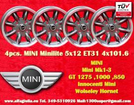 4 pz. cerchi Mini Minilite 5x12 ET31 Mini Mk1-3, 8