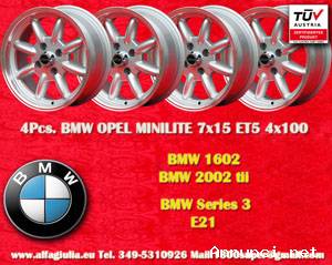 4 pz. cerchi BMW Minilite 7x15 ET5 1502-2002, 1500