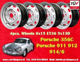 4 pz. cerchi Porsche OE steel 6x15 ET36 356 C SC, 