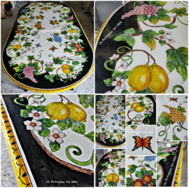 TAVOLI IN PIETRA LAVICA DECORATI A MANO IN TOSCANA E IN TUTTA ITALIA