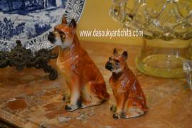 Coppia di statuine vintage anni 60 di cani boxer