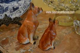 Coppia di statuine vintage anni 60 di cani boxer