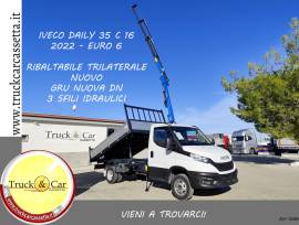 1266 IVECO DAILY 35C16–2022–CASSONE RIBALTABILE TRILATERALE+GRU NUOVA DN A 3 SFILI IDRAULICI-EURO 6