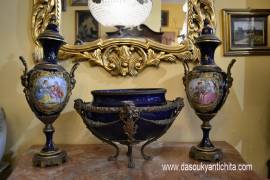 Centrotavola in porcellana blu cobalto stile Napoleone III