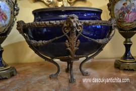 Centrotavola in porcellana blu cobalto stile Napoleone III