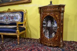 Coppia di servanti angoliere intarsiate stile Napoleone III