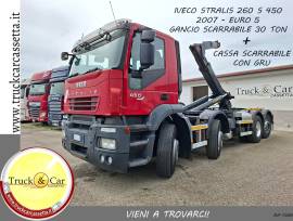 RIF.1300 IVECO STRALIS 260 S 450 – 2007 – 4 ASSI – GANCIO SCARRABILE GUIMATRAC 30 TON + CASSA IN FER