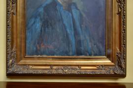 Dipinto olio su tela del XX secolo raffigurante anziano