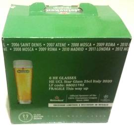 SET 6 BICCHIERI BIRRA HEINEKEN CHAMPIONS LEAGUE CL.20X6 NUOVO CON SCATOLA 