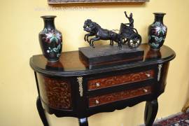 Console mezzo giro con due cassetti stile Luigi XV Boulle