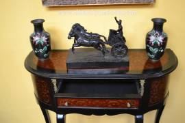 Console mezzo giro con due cassetti stile Luigi XV Boulle