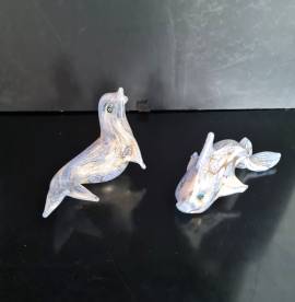 Duetto La Murrina formato da foca e pesce in vetro di Murano anni 90 marchiati , in condizioni perfe