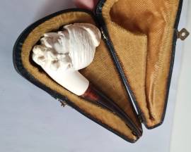 Pipa in schiuma di mare  vintage , sultano turco , intagliata a mano , mai fumata in custodia origin