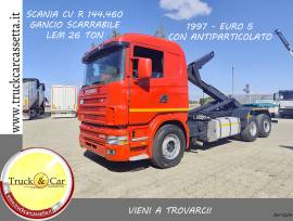 RIF.1204 SCANIA CV R 144.460 – 1997 – 3 ASSI – GANCIO SCARRABILE LEM DA 26 TON – EURO 5 CON ANTIPART