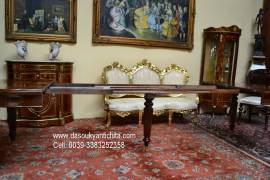 Tavolo da pranzo-riunioni ovalino stile inglese allungabile fino a 343 cm.