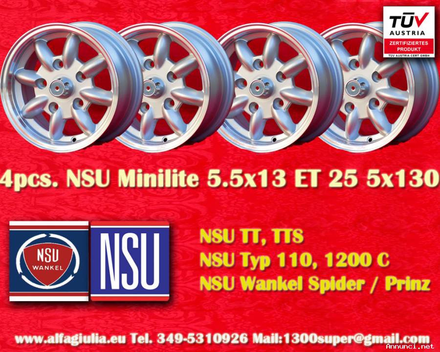 4 pz. cerchi Honda/NSU Minilite 5.5x13 ET25 S 600