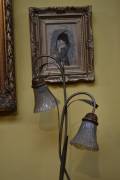 Lampada da terra in rame a motivo floreale anni 70/80