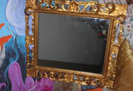 Antica specchiera dorata rettangolare specchio cornice 80x70 barocca legno