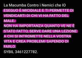 MACUMBA CONTRO I NEMICI MICIDIALE VENDETTA 3461227782 SYBIL