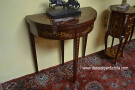 Tavolo da gioco mezzo giro-console stile Luigi XVI intarsiato