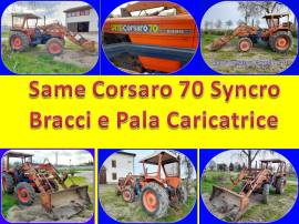Trattore Agricolo SAME Corsaro 70 Synchro DT con Bracci e Pala Anteriore.