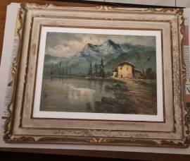 A. MAURI  primi '900 paesaggio  d'alta montagna con baita ,olio su  tavol