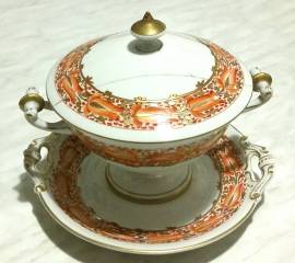 Set Zuppiera 3 pezzi LIMOGES France porcellana decoro floreale dipinta a mano