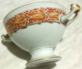 Set Zuppiera 3 pezzi LIMOGES France porcellana decoro floreale dipinta a mano