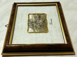 Quadro raffigurante Primavera con lastra in argento 925% e cornice in radica naturale nuovo