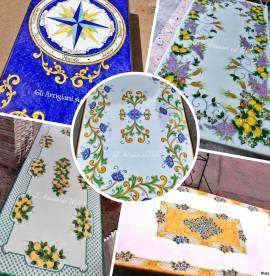 TAVOLI IN PIETRA LAVICA DECORATI A MANO IN PIEMONTE E IN TUTTA ITALIA