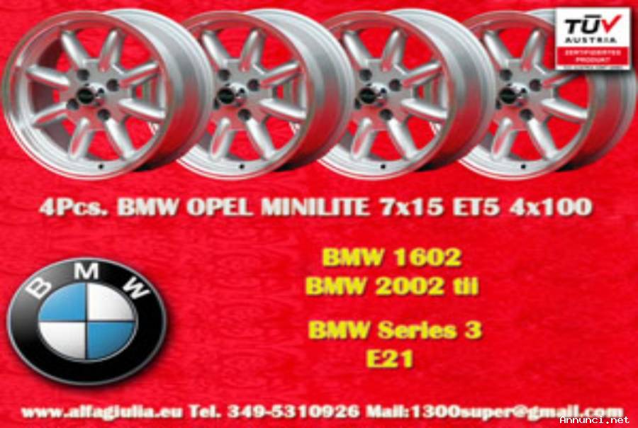 4 pz. cerchi BMW Minilite 7x15 ET5 1502-2002, 1500