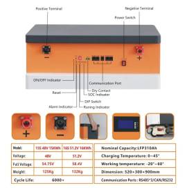 Teze 16kW batteria 16S lifepo4 rs485 CAN per ACCUMULO SOLARE