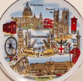 Piatto Porcellana Souvenir of London Tower Bridge Westminster Abbey Vintage Déco anno 2000