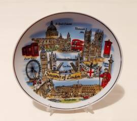 Piatto Porcellana Souvenir of London Tower Bridge Westminster Abbey Vintage Déco anno 2000