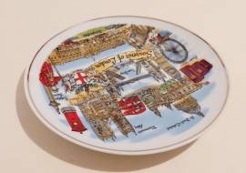 Piatto Porcellana Souvenir of London Tower Bridge Westminster Abbey Vintage Déco anno 2000