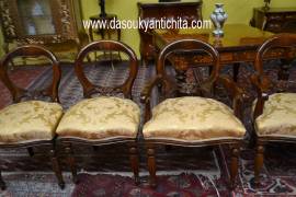 Coppia di capotavola con gruppo di quattro sedie stile Vittoriano Coppia di capotavola con gruppo di quattro sedie stile Vittoriano