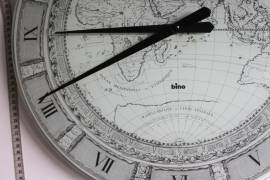 Orologio BINO Parete 50 cm Analogico NUMERI ROMANI ANTICA MAPPA GLOBO TERRESTRE