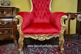 Poltrona a trono stile Luigi XV Barocco in velluto rosso