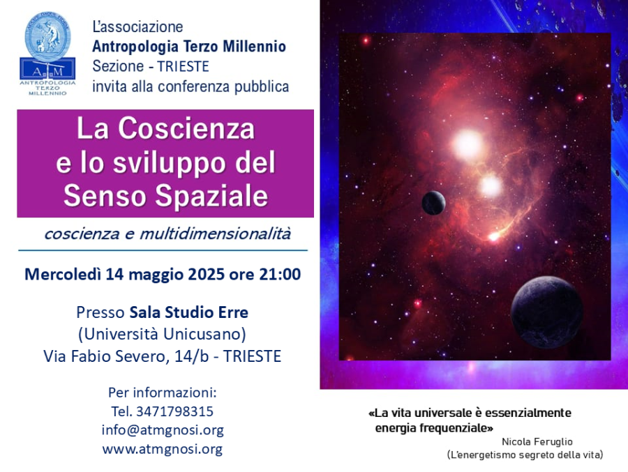 Conferenza: LA COSCIENZA E LO SVILUPPO DEL SENSO SPAZIALE (a cura di A.T.M.-sezione Trieste)