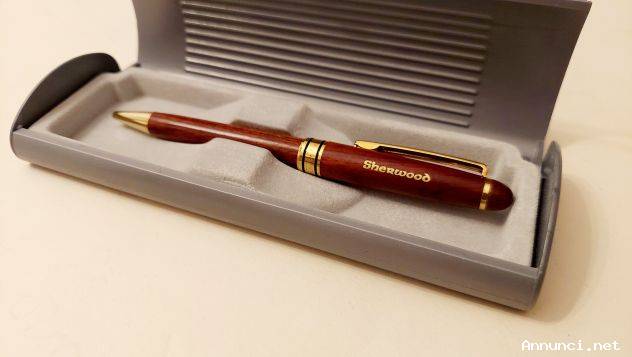 PENNA A SFERA MARCHIO SHERWOOD IN LEGNO CON CUSTODIA COME NUOVA
