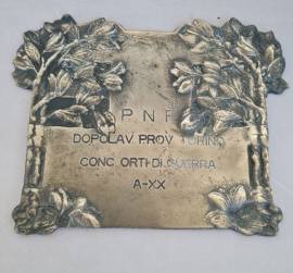 Targa in bronzo Liberty PNF Dopolav.prov. Torino Conc.Orti di guerra A -XX dimensioni cm .15 x cm .1