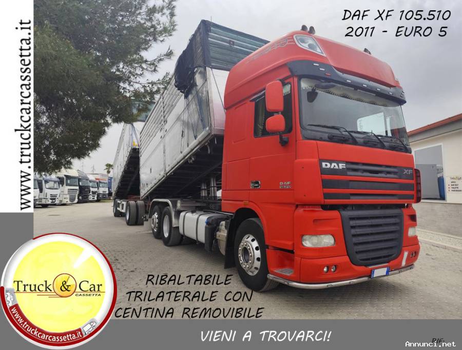 RIF.1205 DAF XF 105.510 – 2011 – 3 ASSI – CASSONE RIBALTABILE TRILATERALE IN ACCIAIO INOX (2019) CON