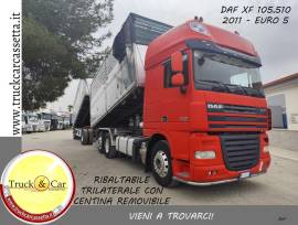 RIF.1205 DAF XF 105.510 – 2011 – 3 ASSI – CASSONE RIBALTABILE TRILATERALE IN ACCIAIO INOX (2019) CON
