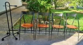 Set N°4 sedie pieghevole Calligaris design anni '80 in metallo e legno di ciliegio in ottime condizi