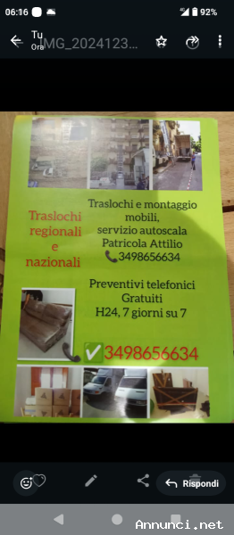 3498656634 TRASLOCHI, PREVENTIVI GRATUITI H24