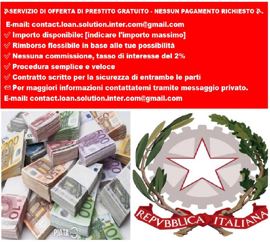 OFFERTA DI CREDITO GRATUITA SENZA FORMALITÀ.
