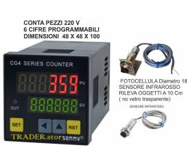 Contaimpulsi conta 220V , con sensore infrarosso , rileva oggetti a 10 Cm ,no vetro trasparente